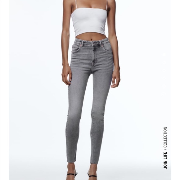 Zara Denim - Zara denim vintage wash grey charcoal high rise straight leg ankle jeans